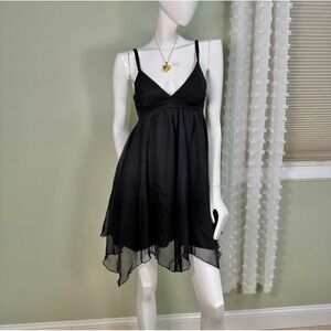 Black Babydoll Goth Fairy Dress Asymmetrical Hem Tie Waist Size 5